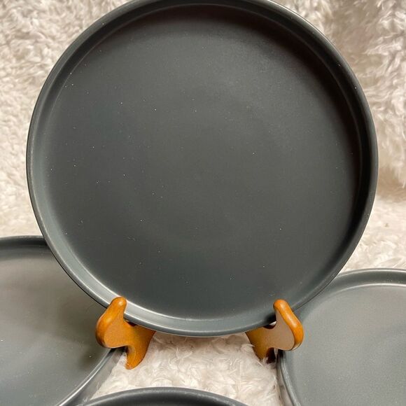 Stone Lain Stoneware Round Salad Plates Set Of 4, Coupe Matte charcoal gray. - Picture 2 of 5